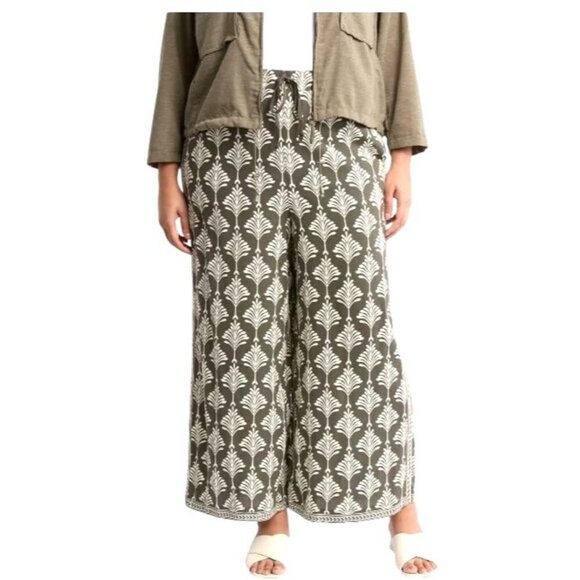Max Studio Pants - Max Studio Womens Green Cream Deco Pockets Wide Leg Casual Pants Plus Sz 2X New